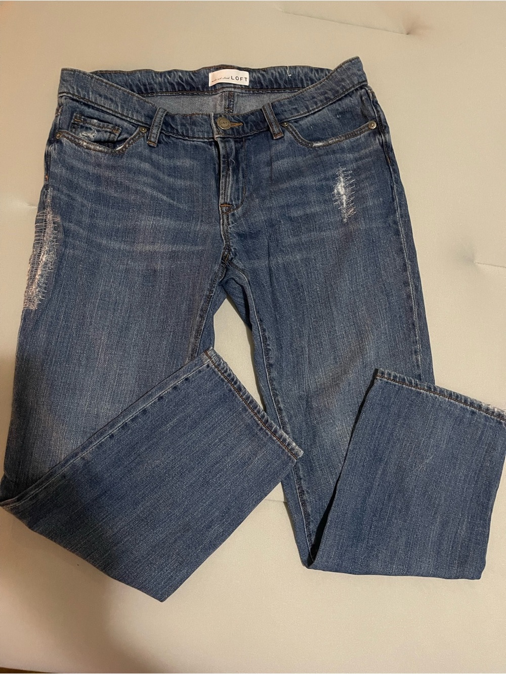 LOFT Boyfriend Distressed Blue Jeans